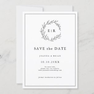 Minimalistische zwart-wit blad moderne bruiloft save the date