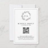 Minimalistische zwart-wit blad moderne QR-code fot RSVP Kaartje (Voorkant)