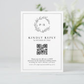 Minimalistische zwart-wit blad moderne QR-code fot RSVP Kaartje (Staand voorkant)