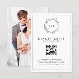 Minimalistische zwart-wit blad moderne QR-code fot RSVP Kaartje