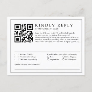 Minimalistische zwart-wit blad moderne QR-code RSV Briefkaart
