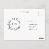Minimalistische zwart-wit blad moderne QR-code RSV Briefkaart (Achterkant)