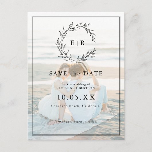 Minimalistische Zwart-Wit Blad Moderne Wedding Pos Briefkaart (Voorkant)