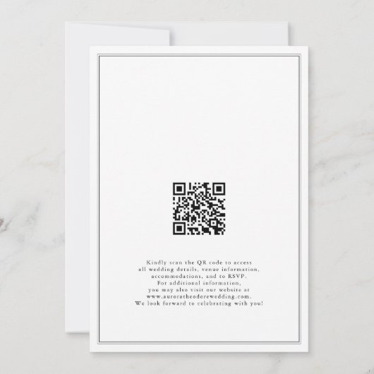 Minimalistische Zwart-Wit Blad QR Code Wedding Kaart (Achterkant)