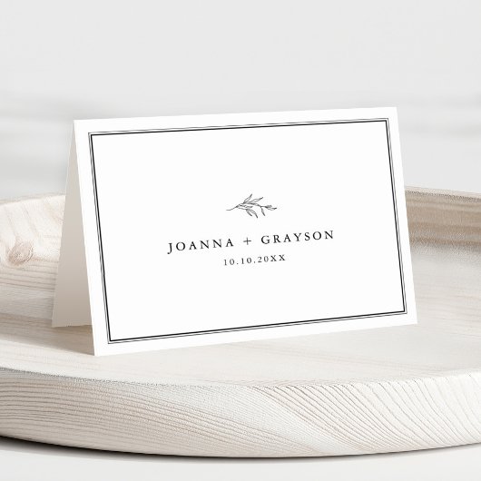 Minimalistische Zwart-Wit Blad Wedding Place kaart