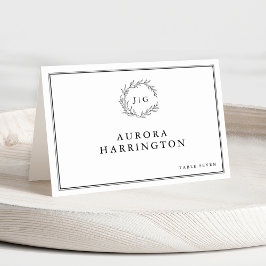 Minimalistische Zwart-Wit Blad Wedding Place kaart
