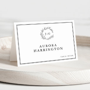 Minimalistische Zwart-Wit Blad Wedding Place kaart