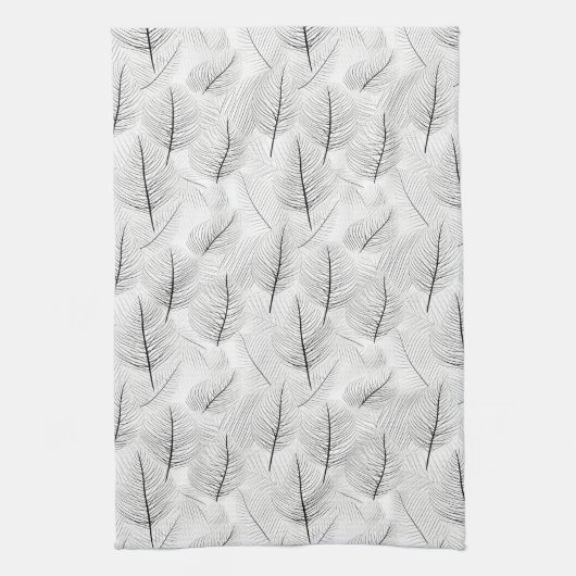 Minimalistische zwart-wit bladlijn artistiek theedoek (Verticaal)