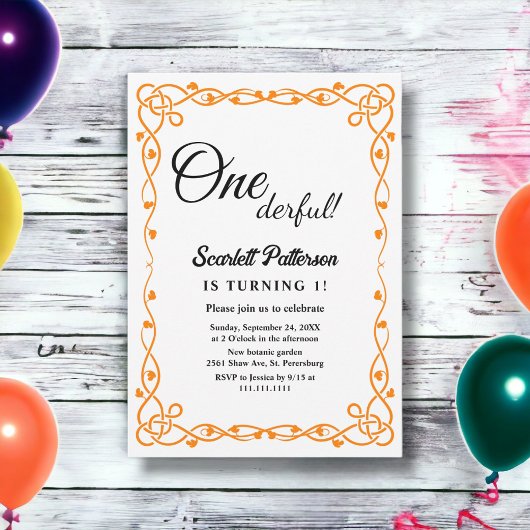 Minimalistische zwart-wit bloemen 1e verjaardag kaart