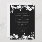 Minimalistische zwart-wit bloemen bruiloft foto kaart (Voorkant)