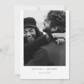 Minimalistische zwart-wit bloemen bruiloft foto kaart (Achterkant)