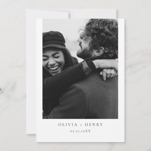 Minimalistische zwart-wit bloemen bruiloft foto kaart (Achterkant)