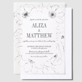 Minimalistische zwart-wit bloemen bruiloft overlay vellum uitnodigingen