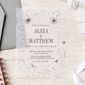 Minimalistische zwart-wit bloemen bruiloft overlay vellum uitnodigingen