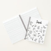Minimalistische zwart wit bloemen eenvoudig Gepers Notitieboek (Binnen)