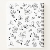 Minimalistische zwart wit bloemen eenvoudig Gepers Notitieboek (Achterkant)