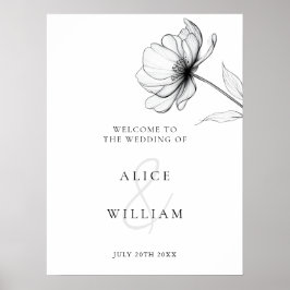 Minimalistische Zwart Wit Bloemen Huwelijk Welkom  Poster