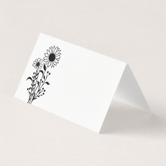 Minimalistische Zwart Wit Bloemen Wildflowers Wedd Kaart (Voorkant)