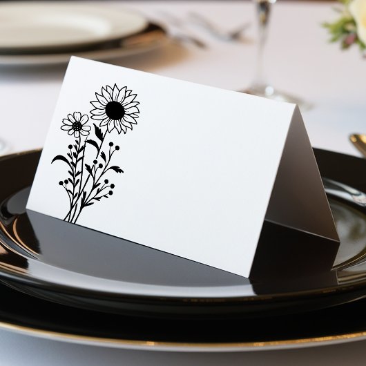Minimalistische Zwart Wit Bloemen Wildflowers Wedd Kaart