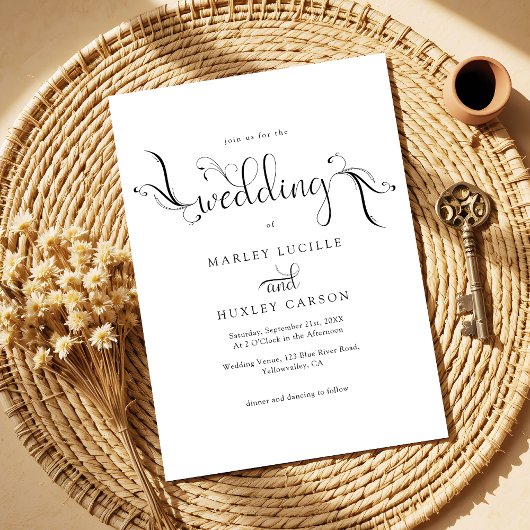 Minimalistische zwart-wit bohemian script bruiloft kaart