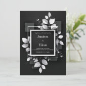 Minimalistische zwart-wit botanische bruiloft kaart (Staand voorkant)