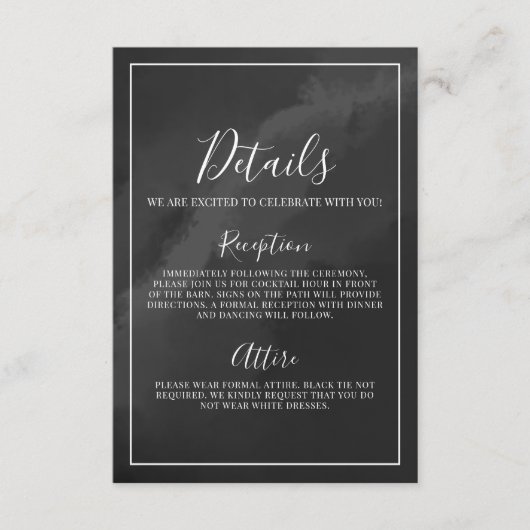 Minimalistische zwart-wit bruiloft details informatiekaartje (Voorkant)