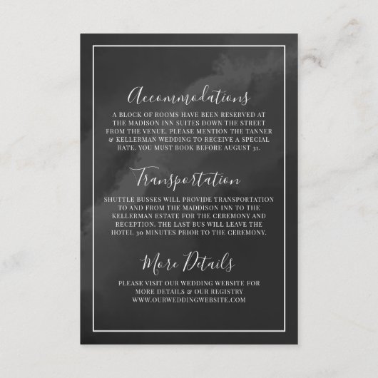 Minimalistische zwart-wit bruiloft details informatiekaartje (Achterkant)