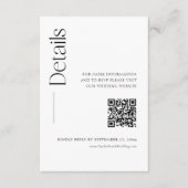 Minimalistische zwart-wit bruiloft details QR-code Informatiekaartje (Voorkant)