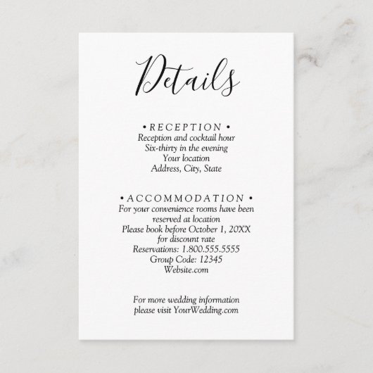 Minimalistische zwart-wit bruiloft details QR-code Informatiekaartje (Voorkant)