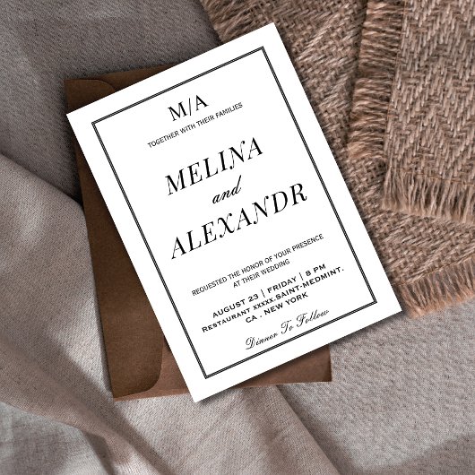 Minimalistische zwart-wit bruiloft kaart