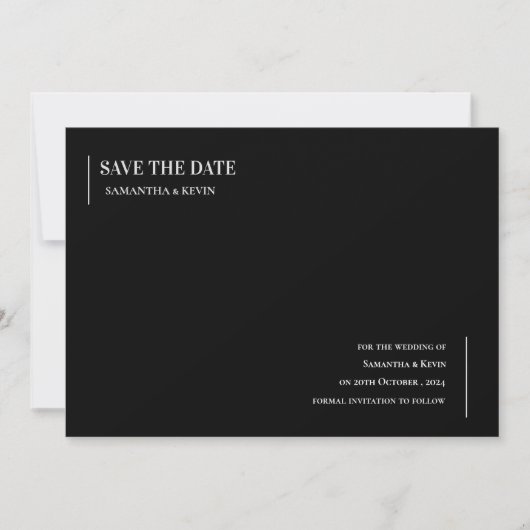 Minimalistische zwart-wit bruiloft opslaan van de  save the date (Voorkant)