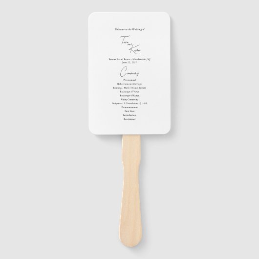 Minimalistische zwart wit bruiloft programma fan handwaaier (Voorkant)