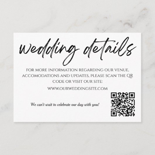 Minimalistische zwart-wit bruiloft QR Code Kaart (Voorkant)