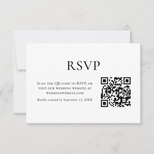 Minimalistische zwart-wit bruiloft QR-code RSVP Kaartje (Voorkant)