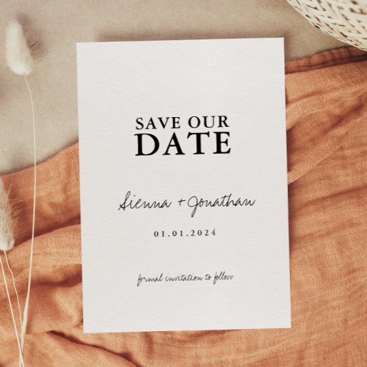 Minimalistische zwart-wit bruiloft save the date