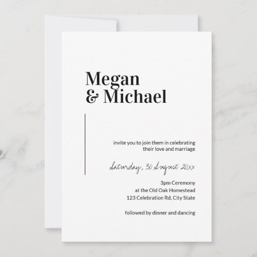 Minimalistische zwart-wit bruiloft uitnodiging (Voorkant)