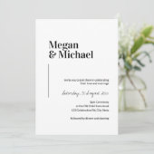 Minimalistische zwart-wit bruiloft uitnodiging (Staand voorkant)