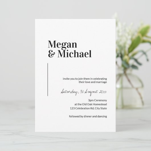 Minimalistische zwart-wit bruiloft uitnodiging (Staand voorkant)
