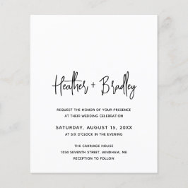 Minimalistische zwart-wit budget bruiloft uitnodig