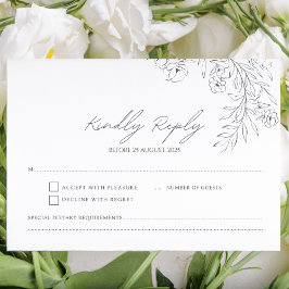 Minimalistische zwart-wit delicate bloem RSVP kaartje