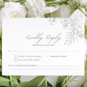 Minimalistische zwart-wit delicate bloem RSVP kaartje