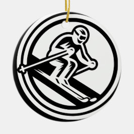 Minimalistische zwart-wit downhill skiër in actie keramisch ornament