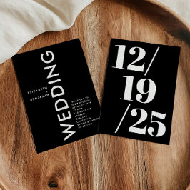 Minimalistische Zwart-Wit Eenvoudige Bold Wedding Kaart