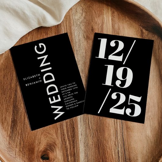 Minimalistische Zwart-Wit Eenvoudige Bold Wedding Kaart