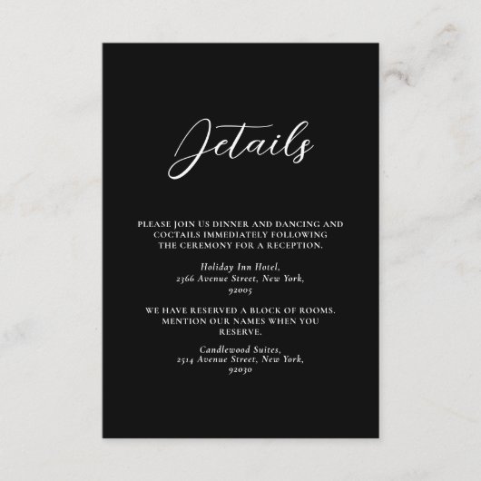 Minimalistische zwart-wit eenvoudige bruiloft informatiekaartje (Voorkant)
