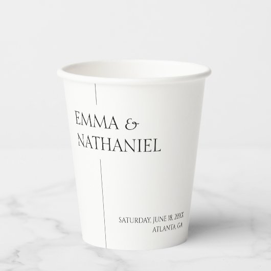 Minimalistische zwart wit eenvoudige bruiloft papieren bekers (Voorkant)