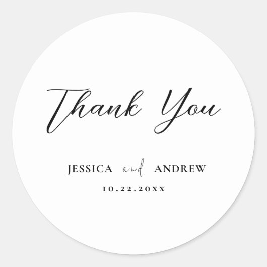 Minimalistische zwart-wit eenvoudige bruiloft ronde sticker (Voorkant)