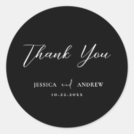 Minimalistische zwart-wit eenvoudige bruiloft ronde sticker