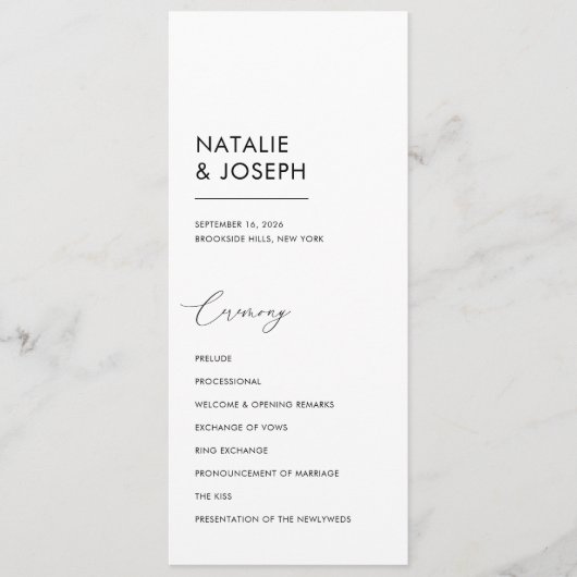 Minimalistische zwart-wit eenvoudige katholieke br programmakaart (Voorkant)