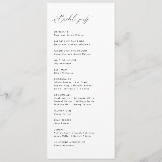 Minimalistische zwart-wit eenvoudige katholieke br programmakaart (Achterkant)